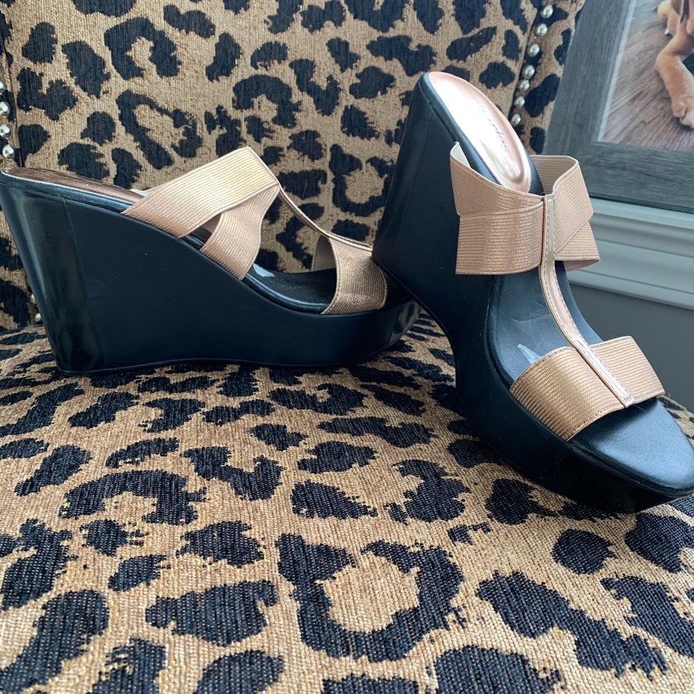 Charles David gold platform wedge sandals